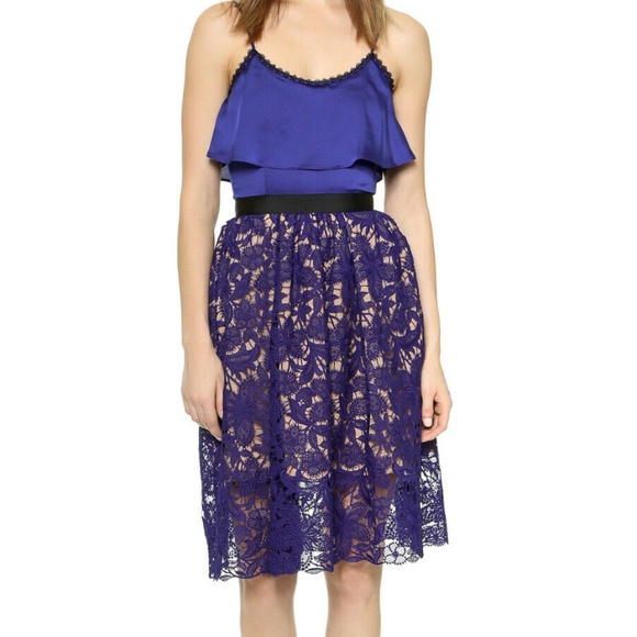 NWT Self-Portrait Delphinium Blue Satin/Lace Dress - Picture 1 of 12